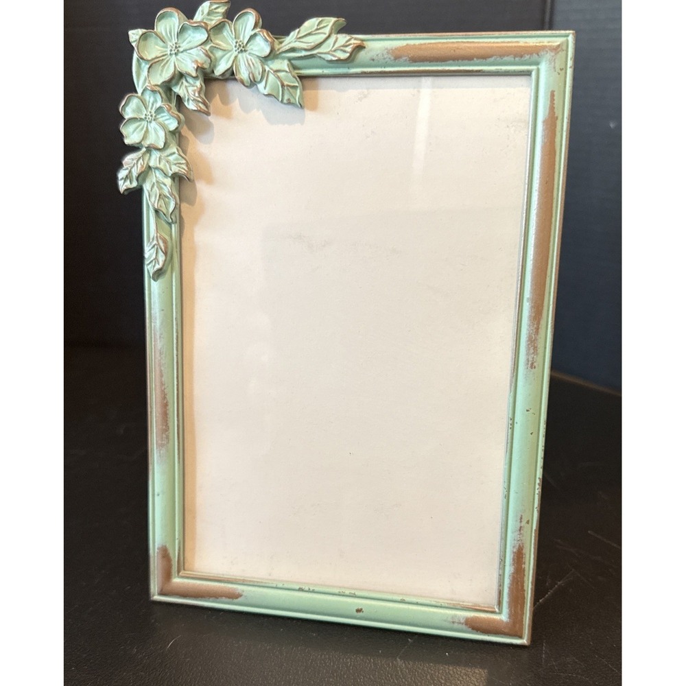 Shabby Chic Turquoise Metal Picture Frame‎ 3 Dimensional Flower Ornate 6 X 4